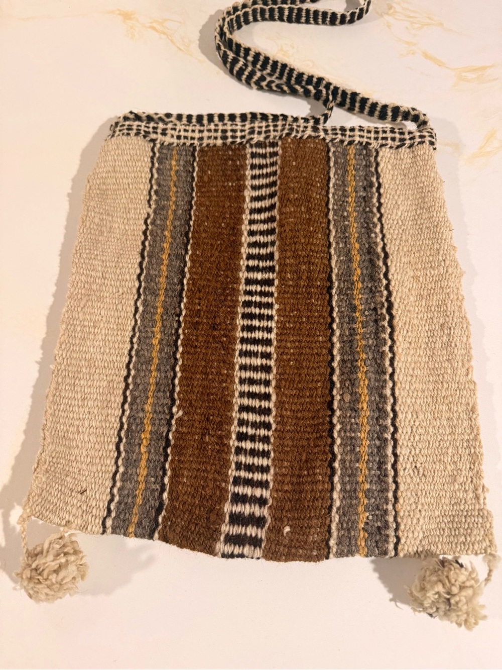 Handwoven Cream and Brown Boho Striped Hobo Bag